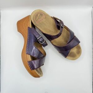 Dansko Leather Cross Strap Wedge Sandals Platform Boho Retro 70s 37 (US 6.5–7)